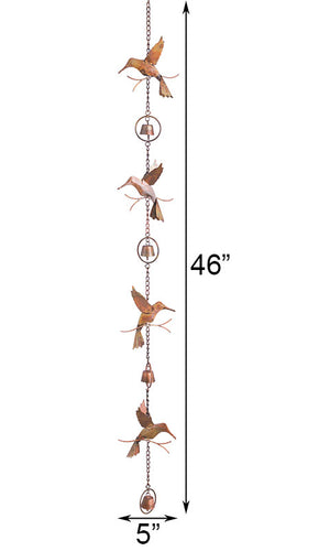 Decorative Hanging Chain with Hummingbirds and Bells with dimensions