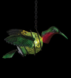 Hummingbird Solar Lantern Hanging Ornament in the dark