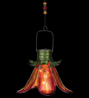 Orange Lily Solar Flower Lantern Hanging Ornament in dark
