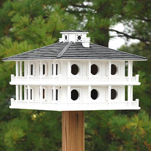Home Bazaar Purple Martin Clubhouse Bird House with 16 rooms, on post outside
