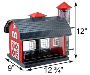 Red Barn Bird Feeder with dimensions