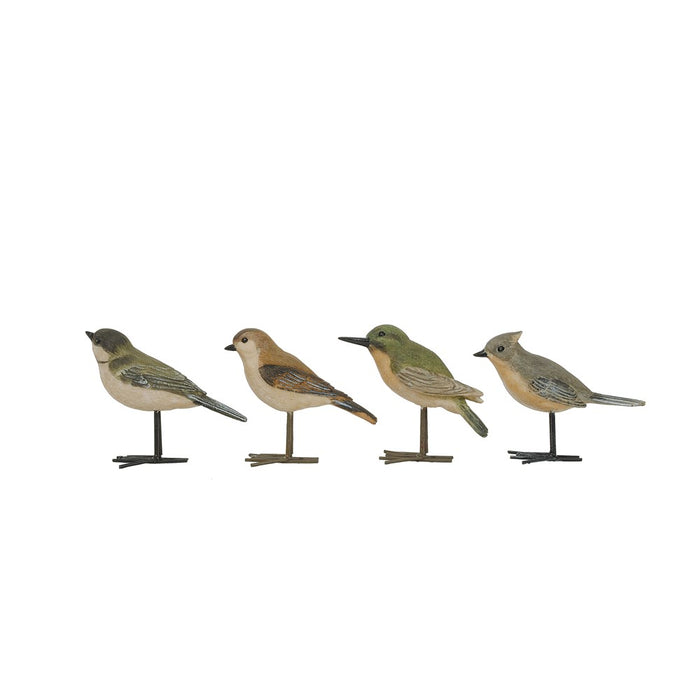Quartet of Little Resin Birds with Metal Feet