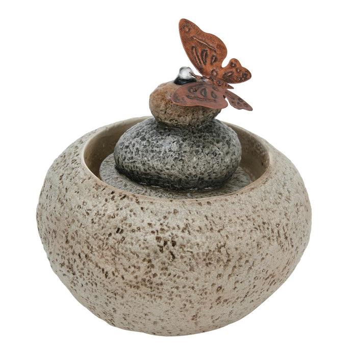 Stone Cairn Fountain with Butterfly