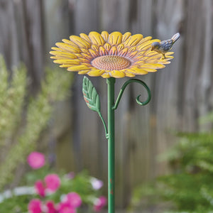 Painted Metal Sunflower Bird Bath Seed Tray Garden Stake