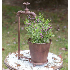 Tabletop Water Spigot Planter, rustic metal with brown finish