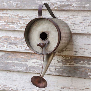 Metal Rustic Bird House Watering Can