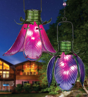 Purple Iris and Pink Lily Solar Flowers Hanging Ornaments