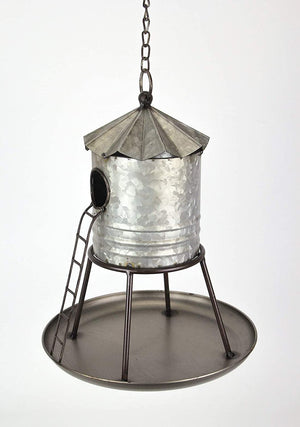 Metal Silo Bird House and Feeder in One Side View