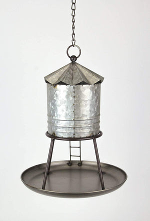 Metal Silo Bird House and Feeder in One Back View