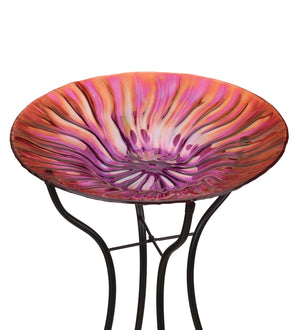 Wave Glass Bowl Bird Bath in pink and purple